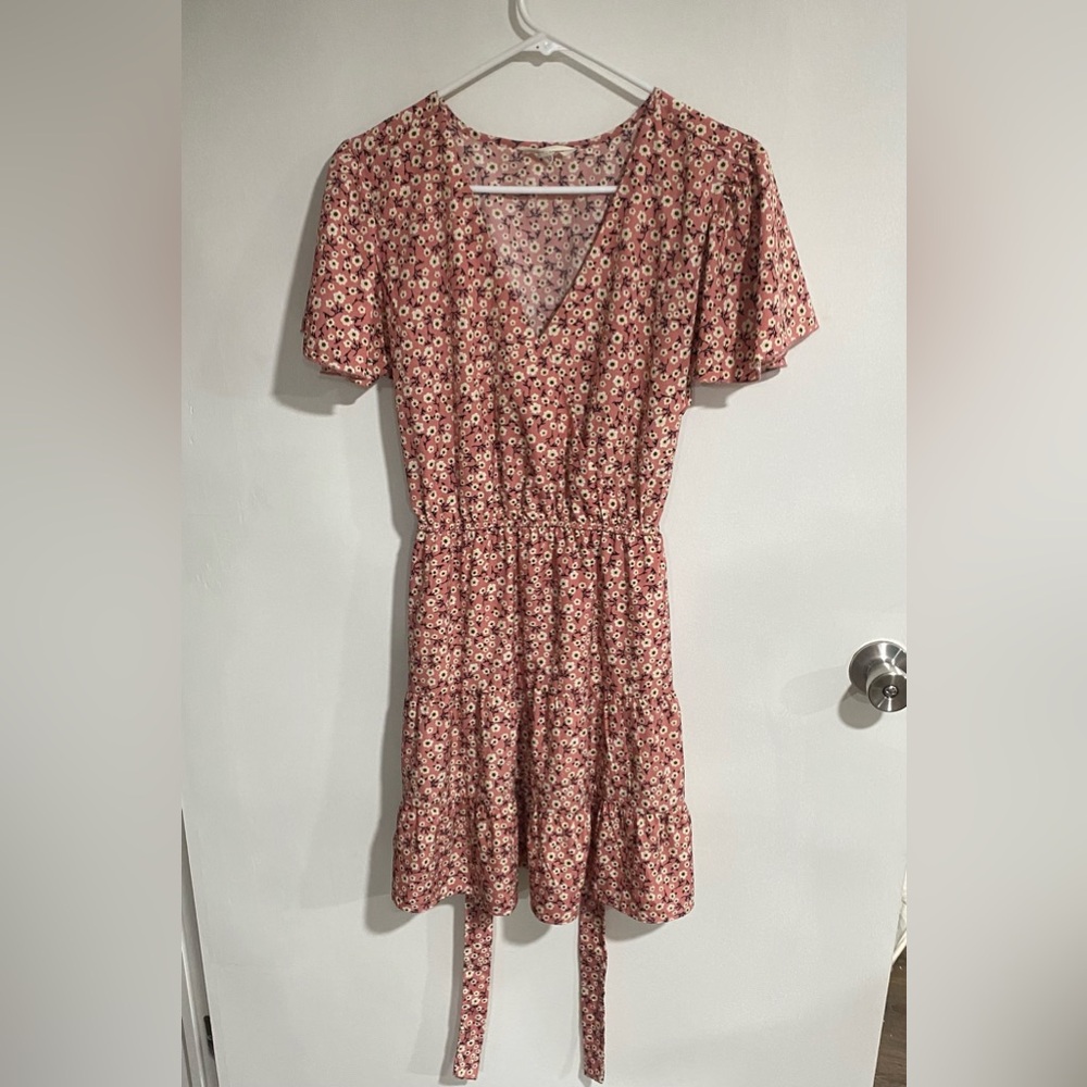 indulge Dusty Rose Floral V-Neck Mini Dress